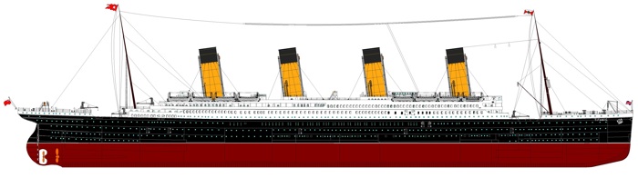 the rms titanic, notice the buff and black funnels